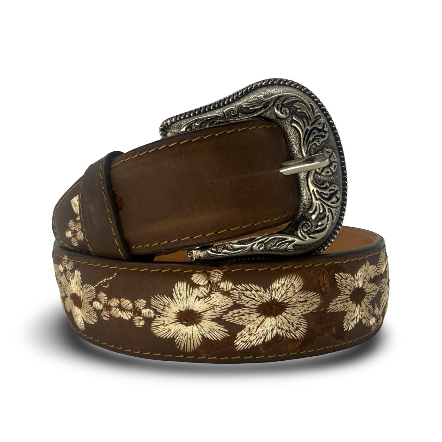 Floral Embroidered Leather Belt