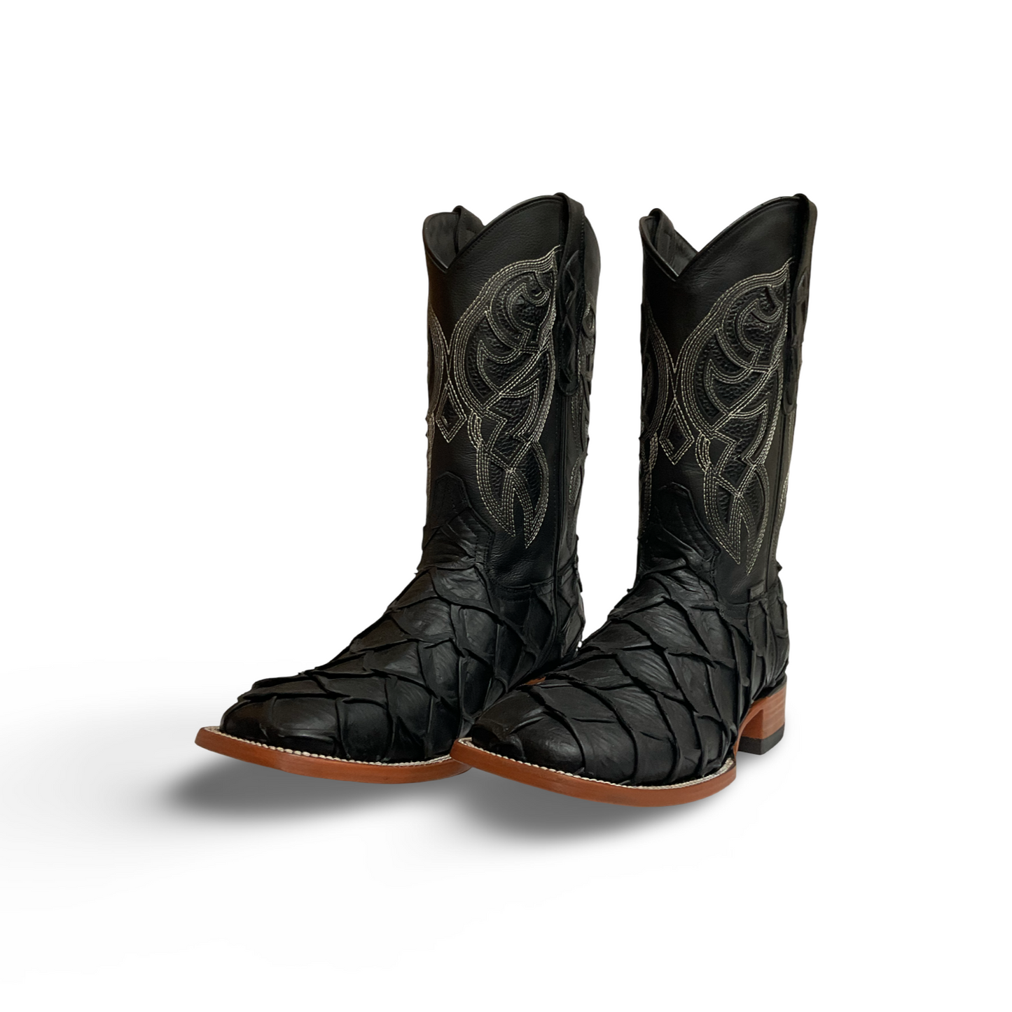 Botas Vaqueras de Piel de Res Imitación Pescado - Color Negro | Horma Bulldog