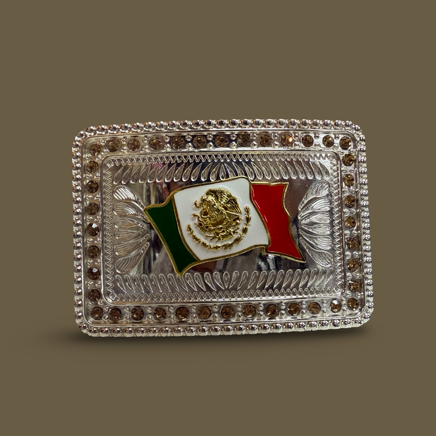 Hebilla Vaquera con Bandera de México Color Plata