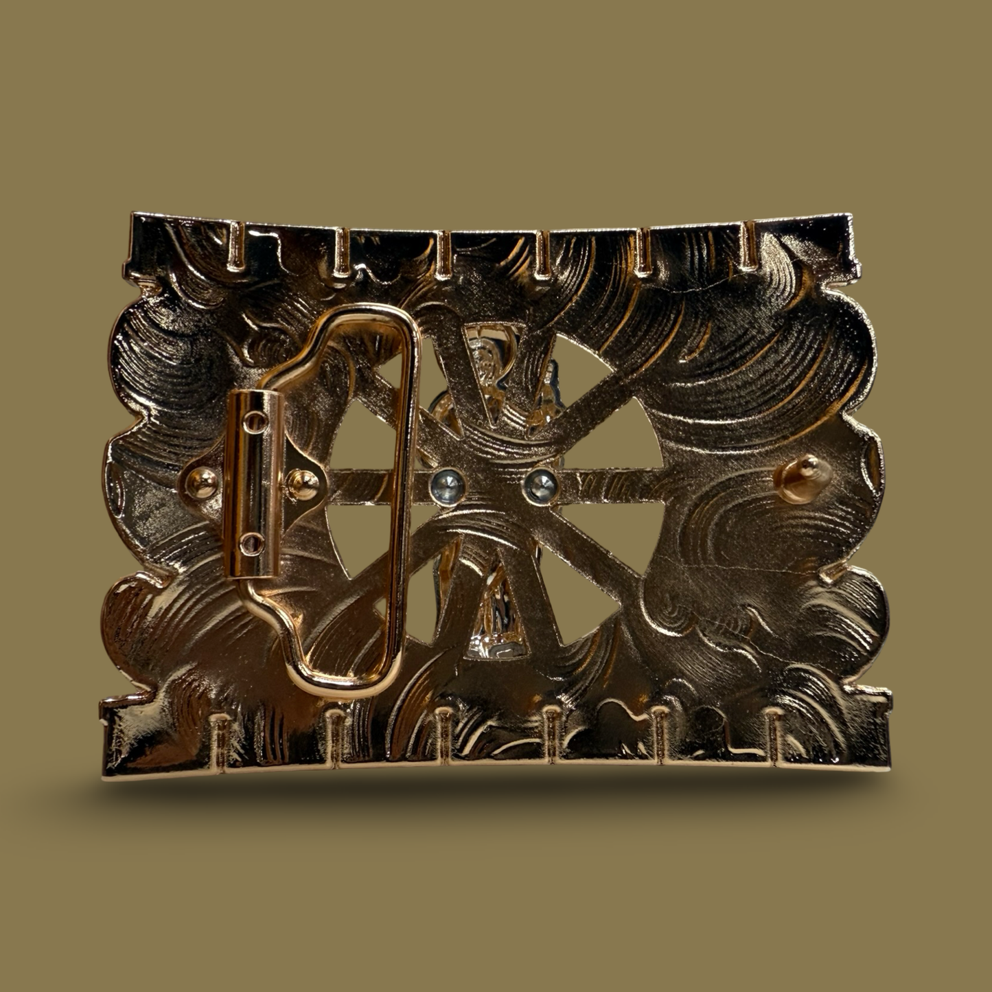 Hebilla Western San Judas en Tonos Rose Gold y Plata