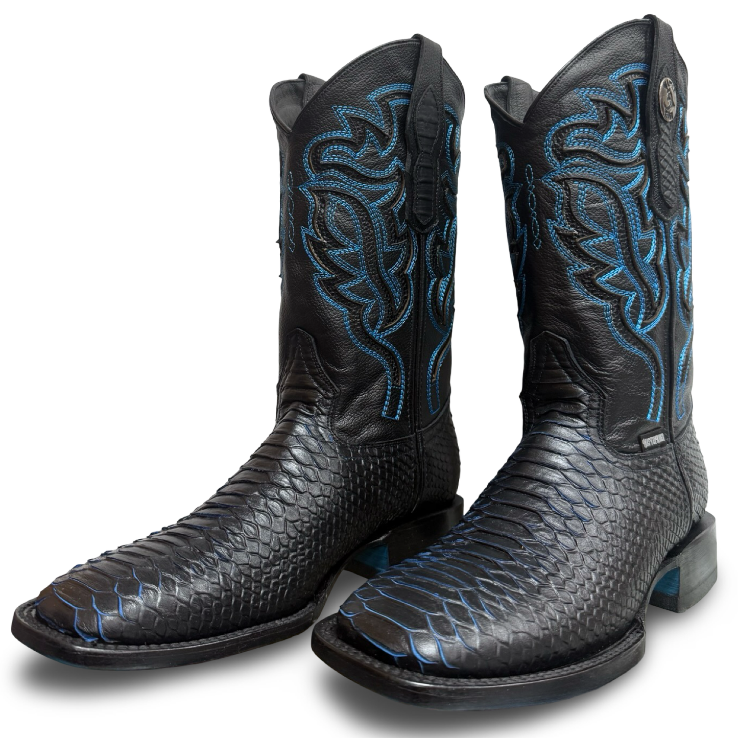 Black Cowboy Boots with Blue-Scale Pattern – Master Rider