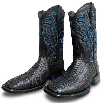 Black Cowboy Boots with Blue-Scale Pattern – Master Rider