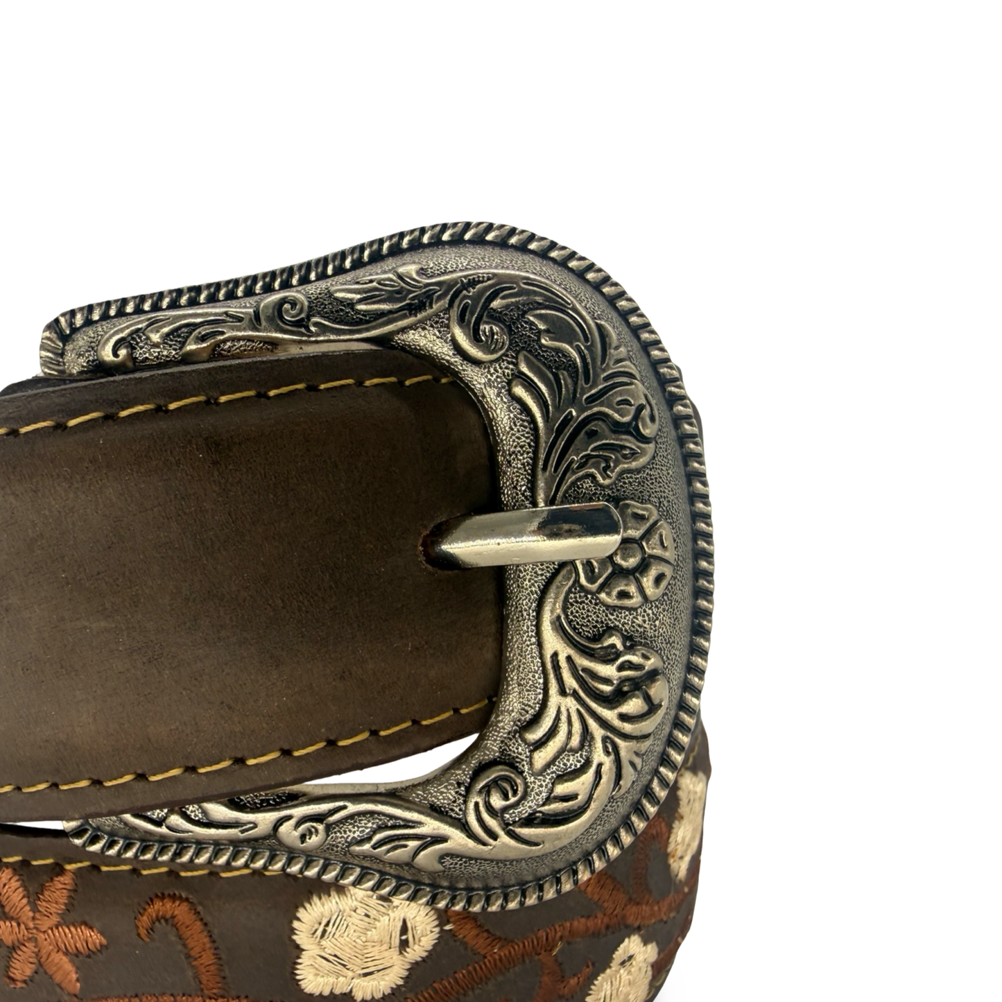 Dark Brown Floral Embroidered Belt