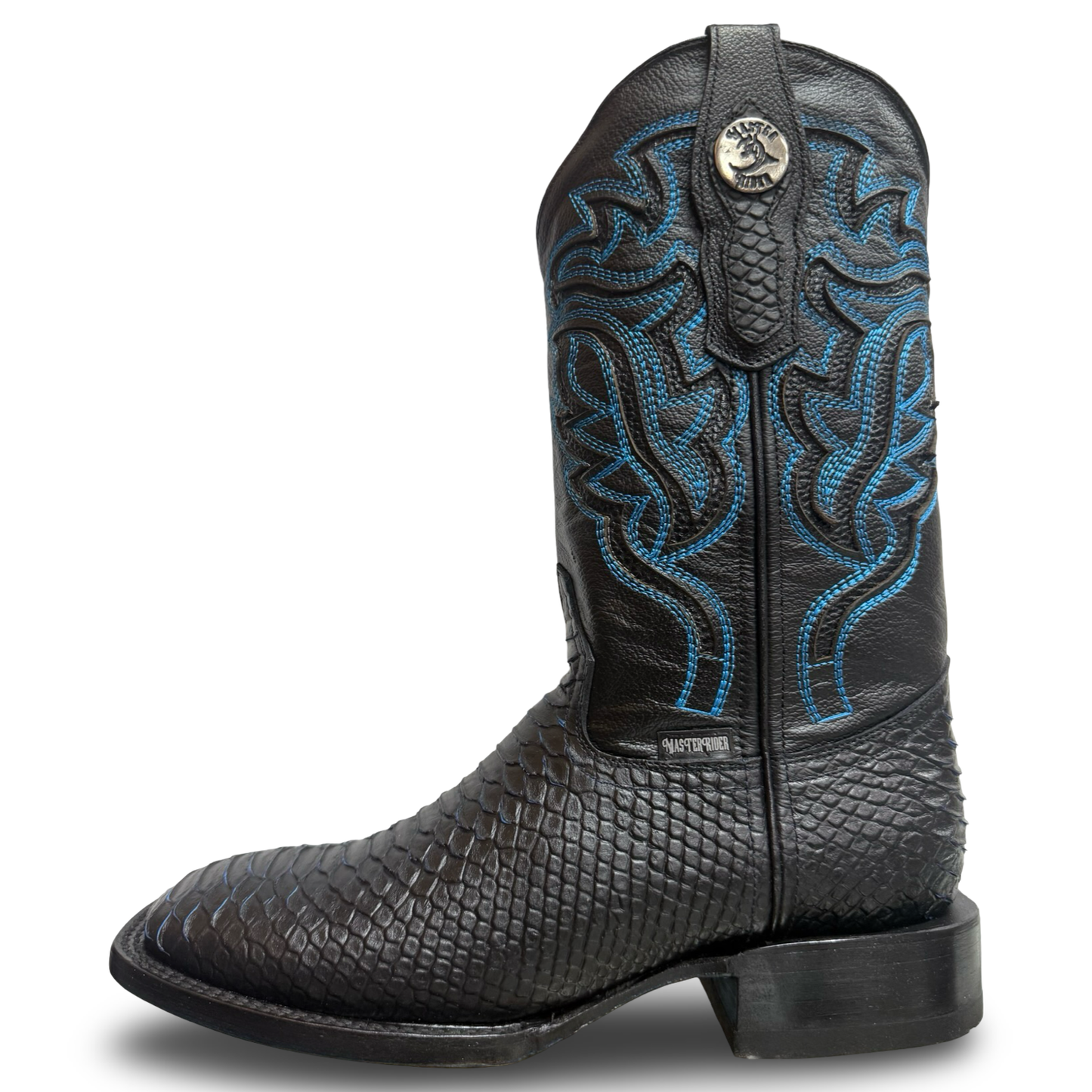 Black Cowboy Boots with Blue-Scale Pattern – Master Rider