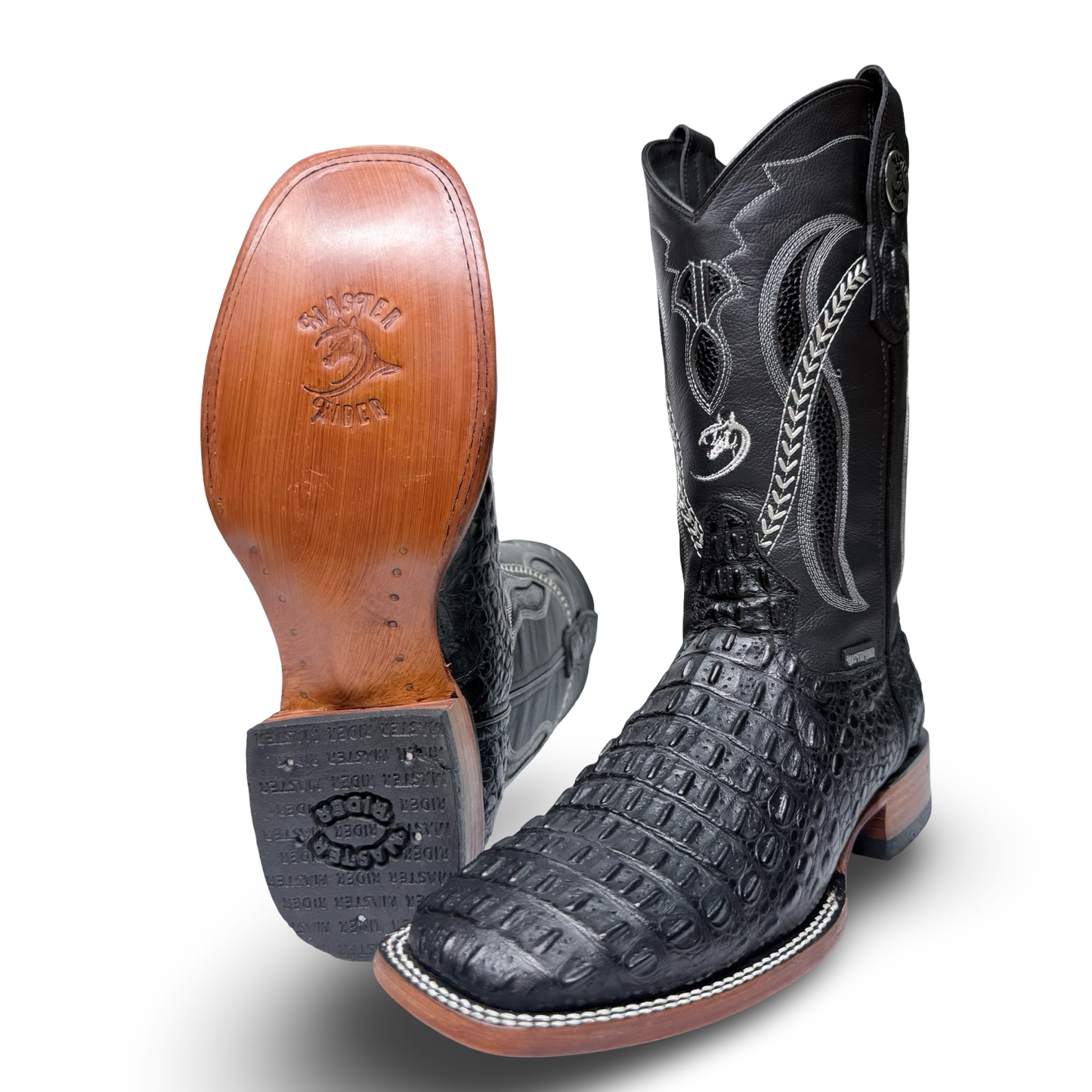 Botas vaqueras de estilo cocodrilo negras
