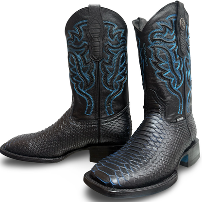 Black Cowboy Boots with Blue-Scale Pattern – Master Rider