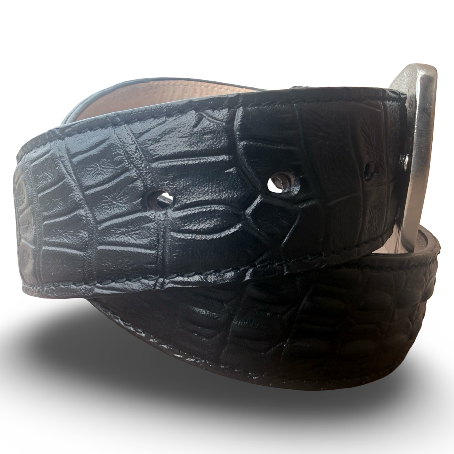 Cinturón estilo ranchero de cocodrilo negro