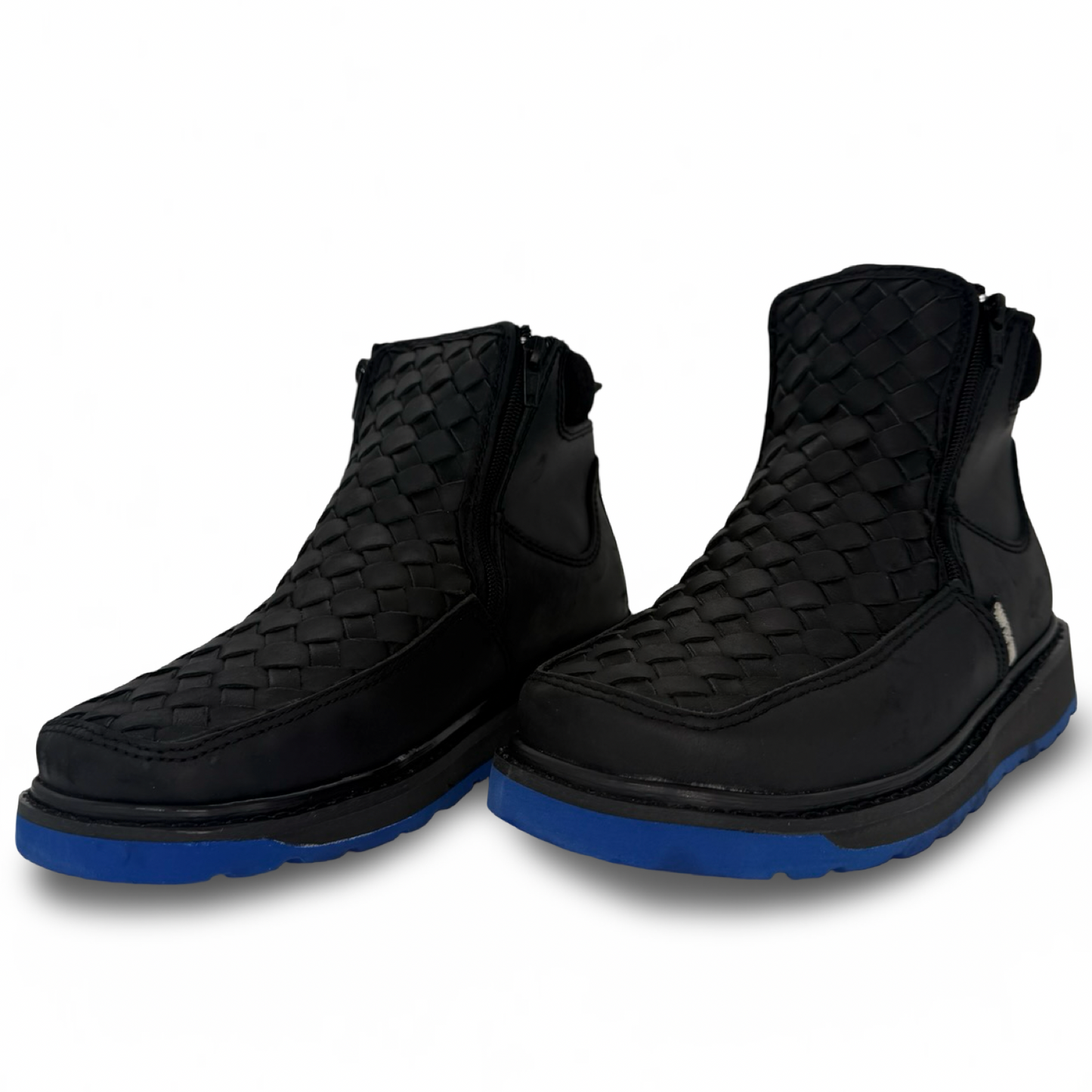 Black Woven Boot with Blue Sole and Double Closure