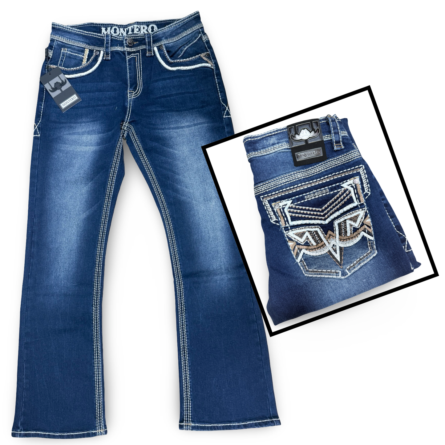 Men’s Western Dark Blue Straight Leg Jeans