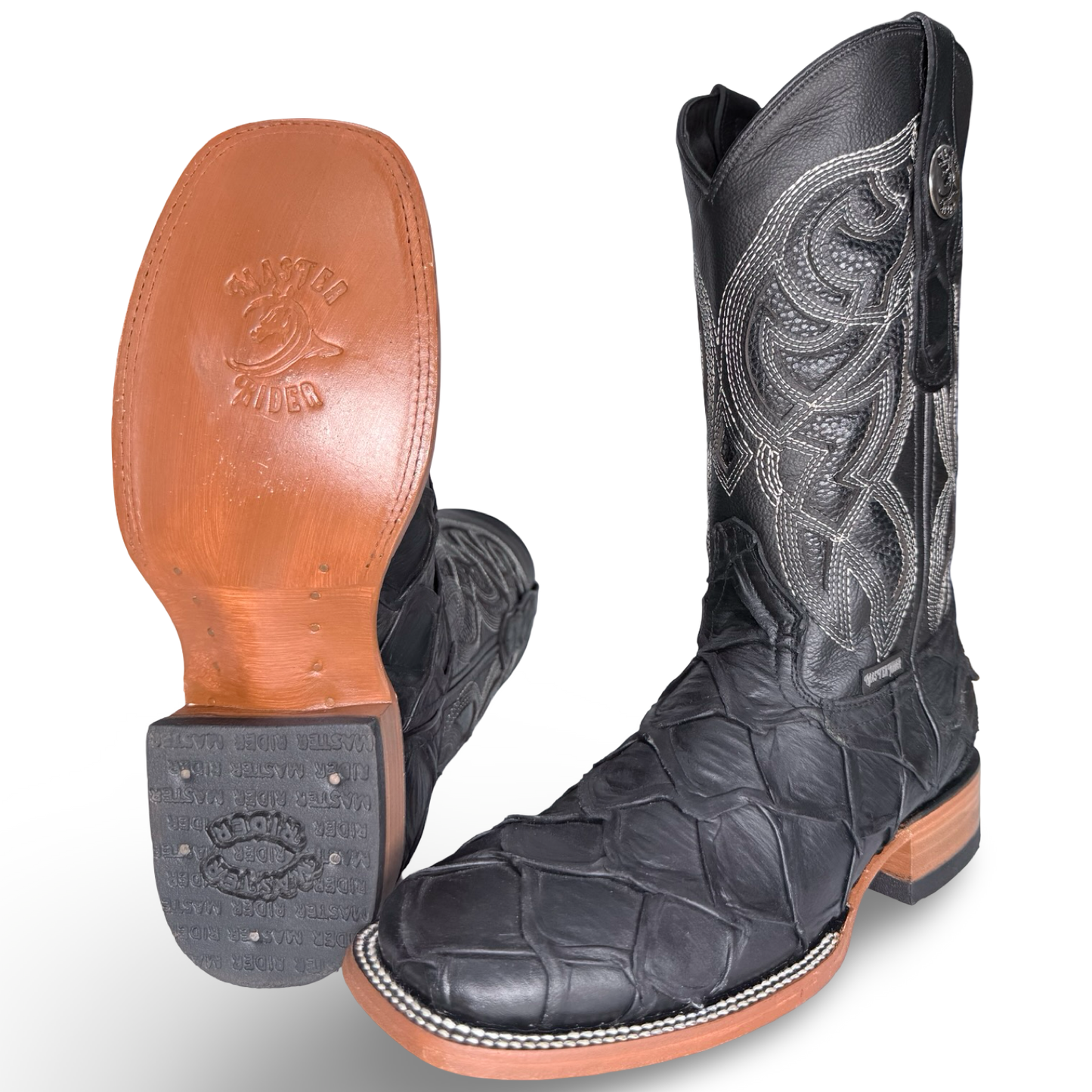 Cowboy Boots - Imitation Fish Leather - Black | Bulldog Last