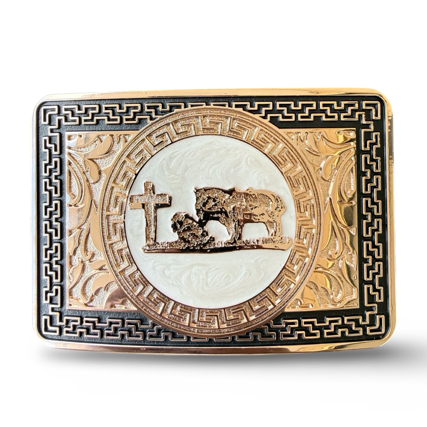 Rose Gold Western Buckle with Black Accent