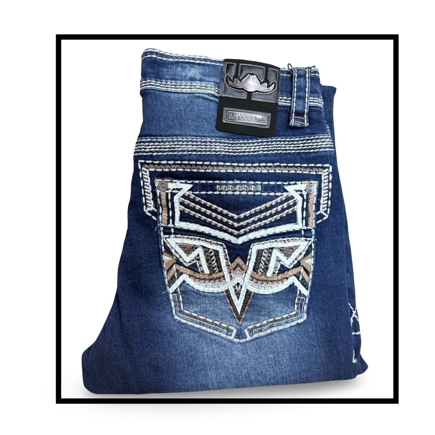 Men’s Western Dark Blue Straight Leg Jeans