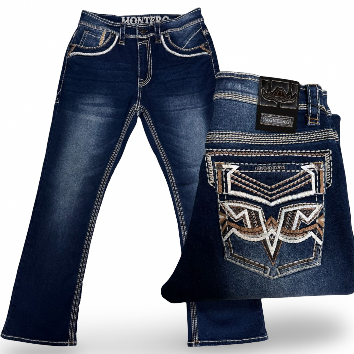 Men’s Western Dark Blue Straight Leg Jeans