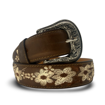 Floral Embroidered Leather Belt