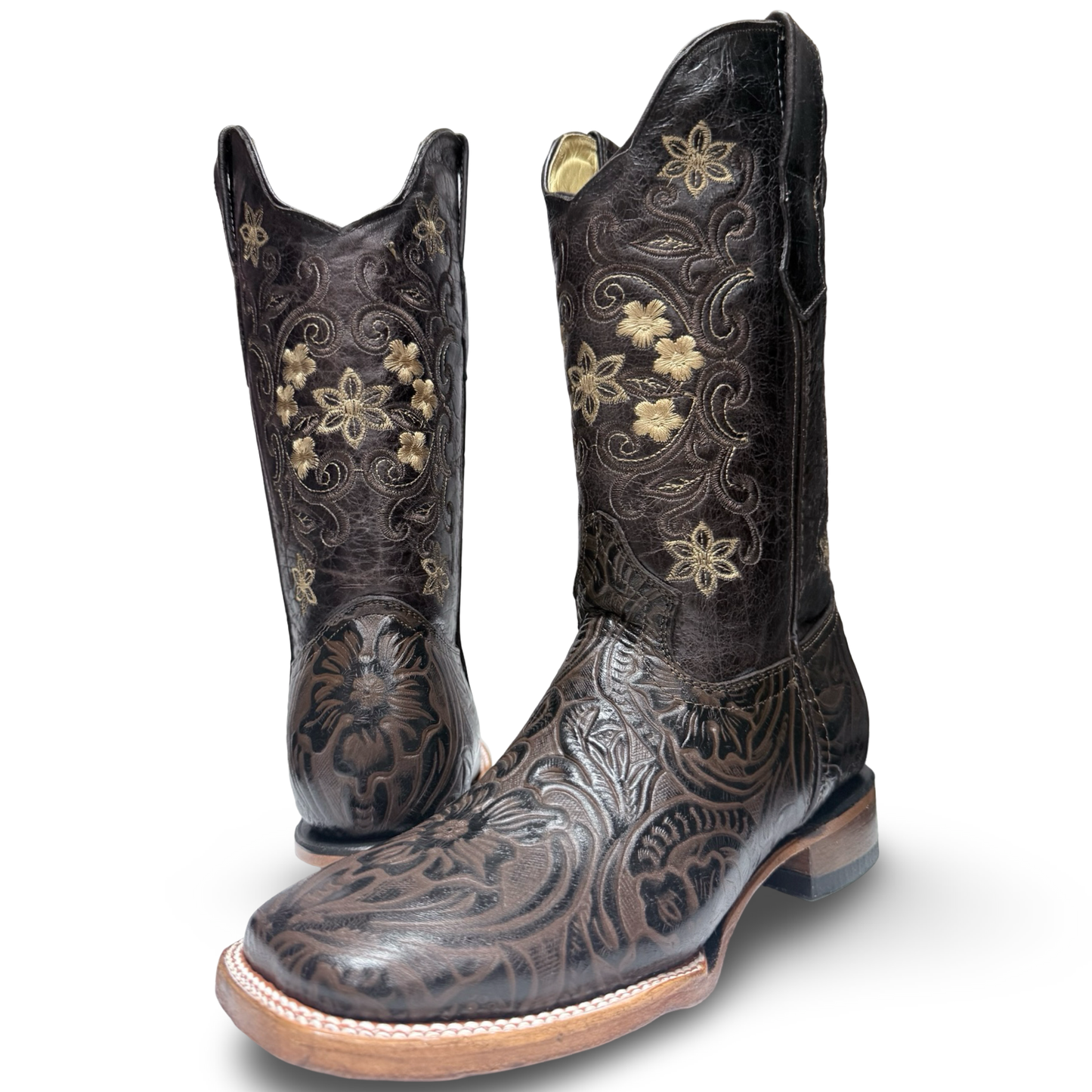 Melisa Square Toe Cincelada Western Boots