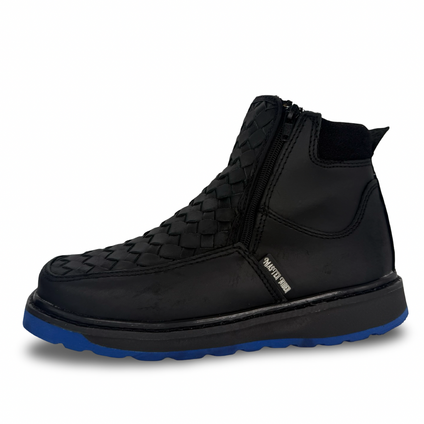 Black Woven Boot with Blue Sole and Double Closure