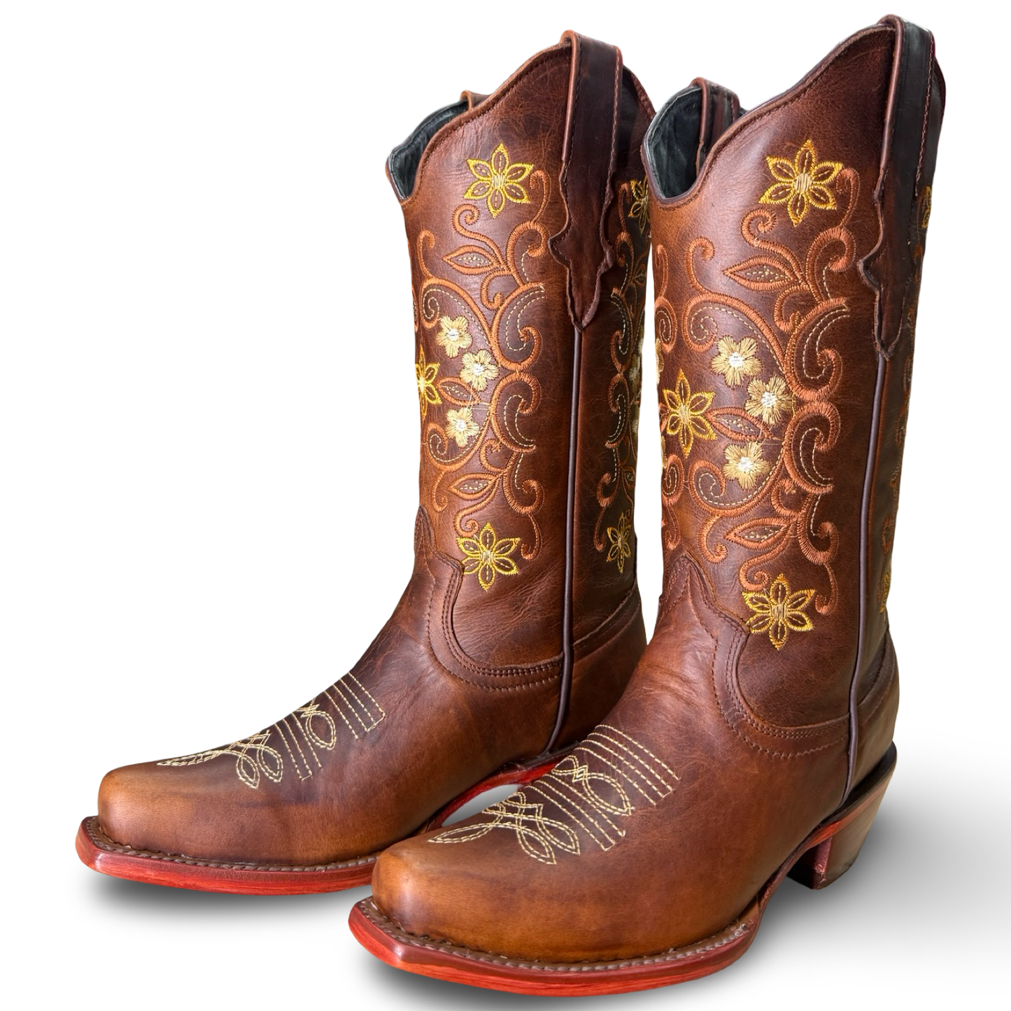 Women’s Tobacco Western Boots with Embroidered Flowers