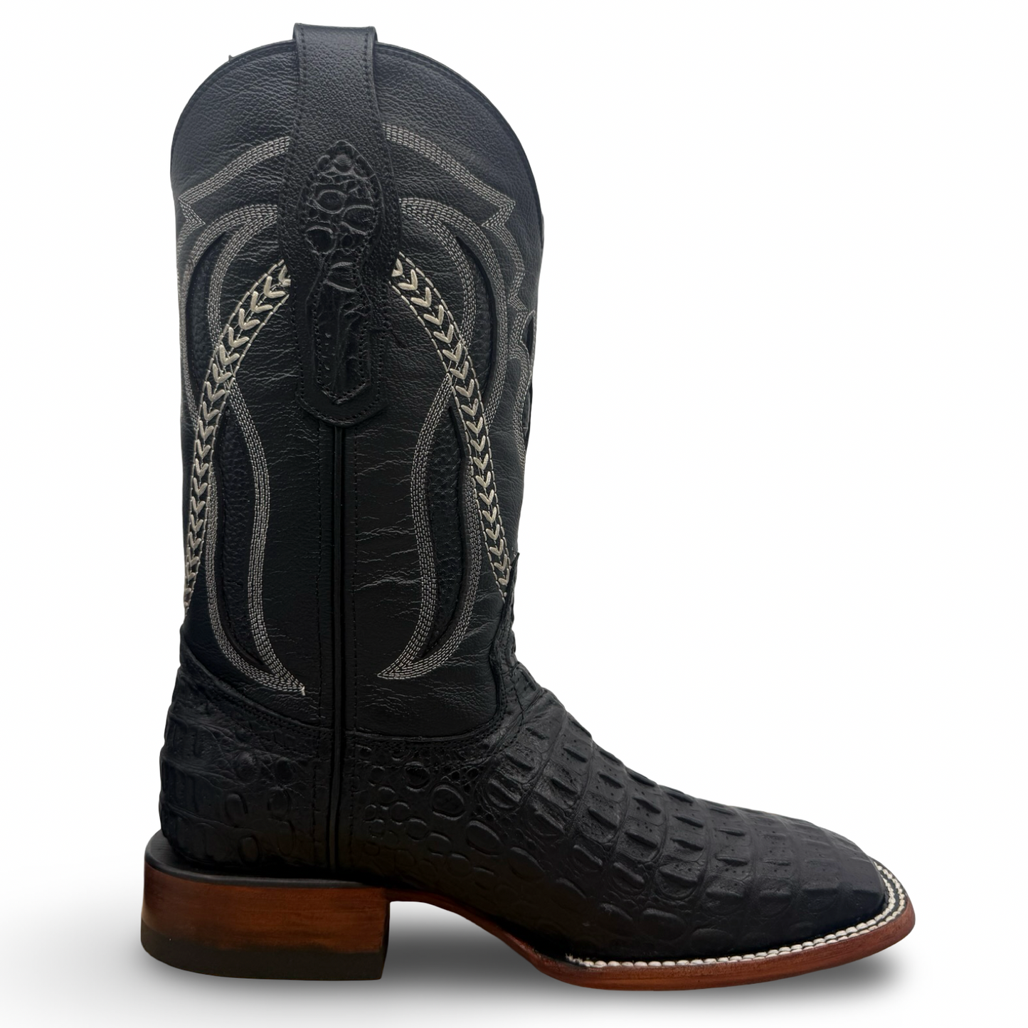 Black Croc-Style Western Cowboy Boots
