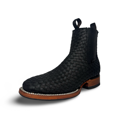 Master Rider Black Cowboy Woven Ankle Boots