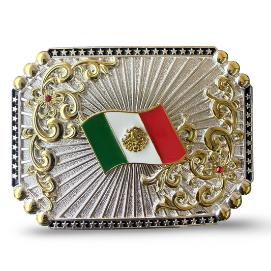 Mexican Flag Western Belt Buckle