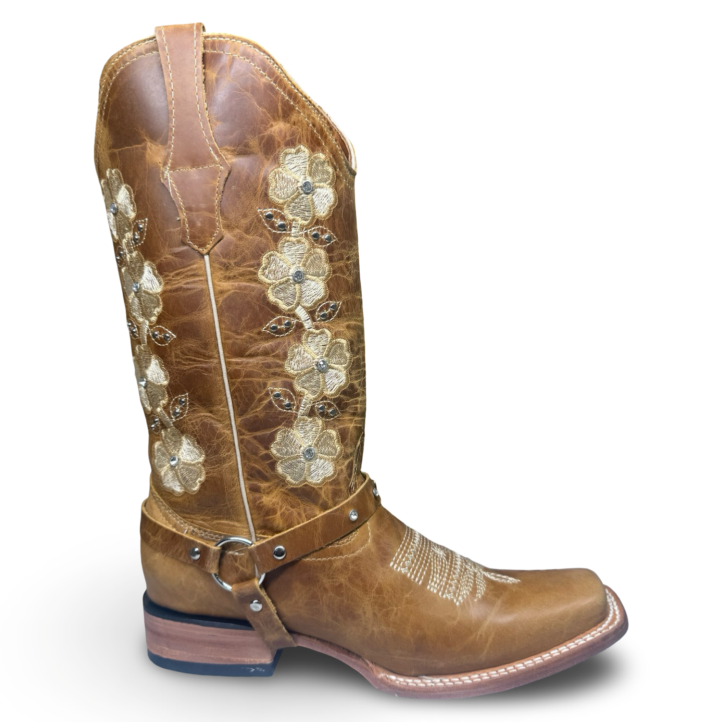 Montesino-Floral Western Boots in Honey Brown