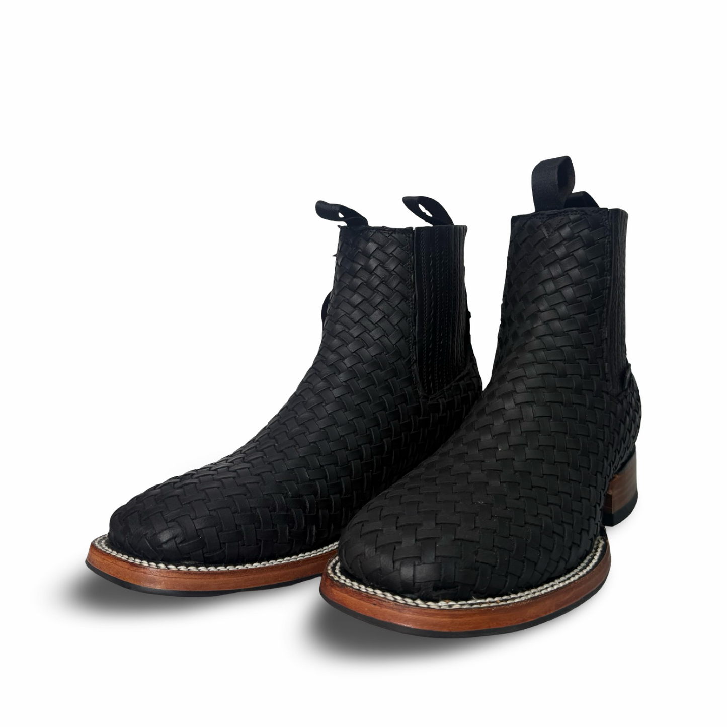 Master Rider Black Cowboy Woven Ankle Boots