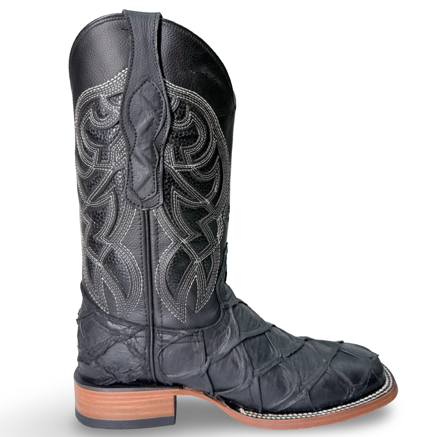 Cowboy Boots - Imitation Fish Leather - Black | Bulldog Last