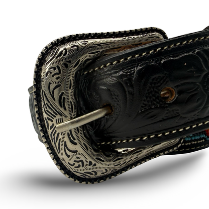 Artisan Tooled Leather Beaded Belt