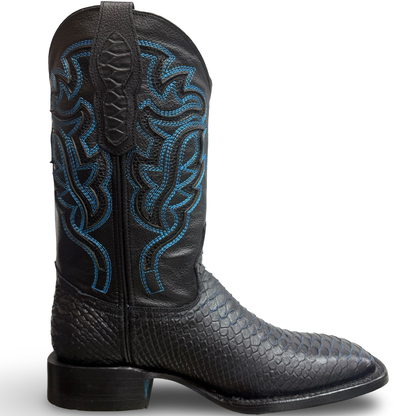 Black Cowboy Boots with Blue-Scale Pattern – Master Rider