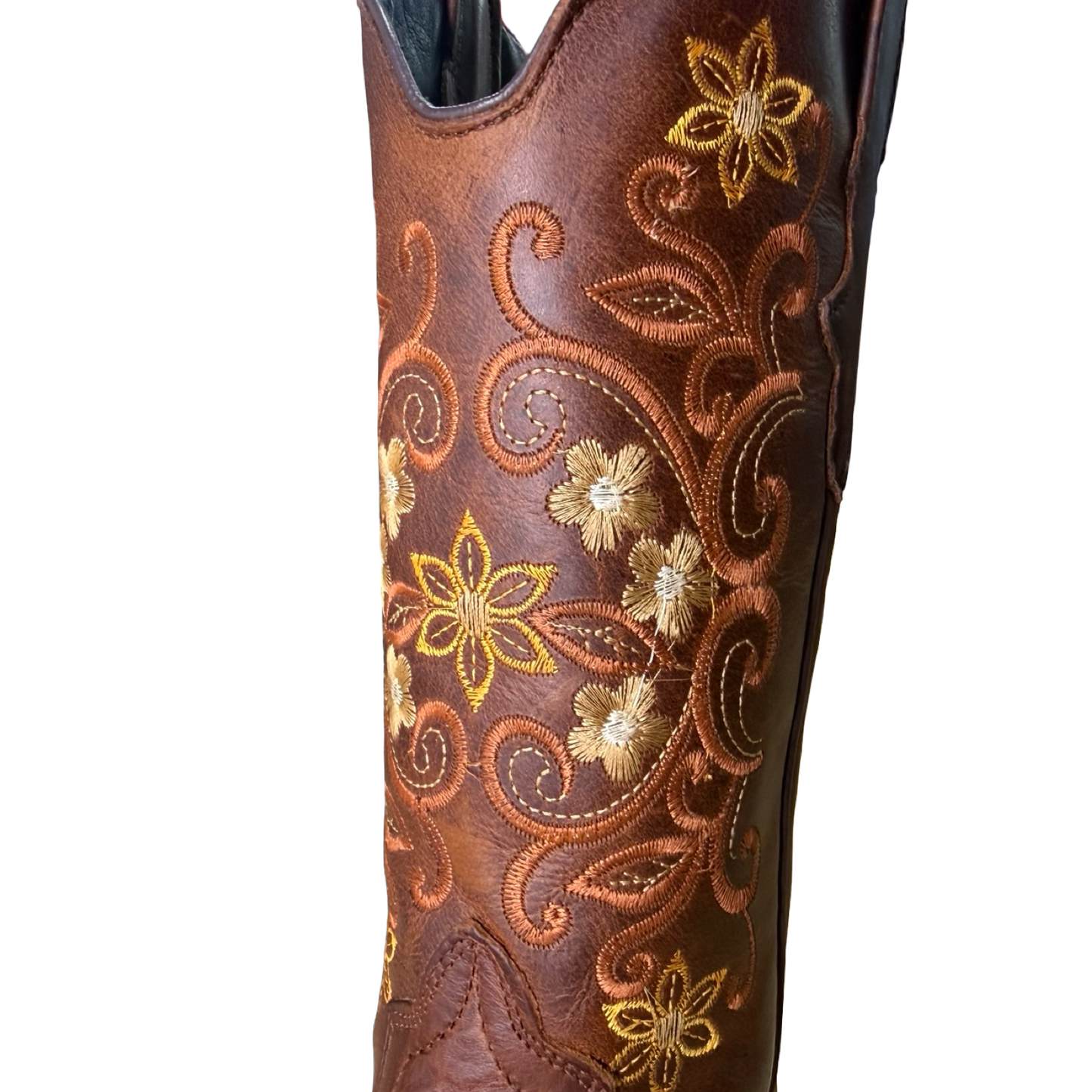 Women’s Tobacco Western Boots with Embroidered Flowers