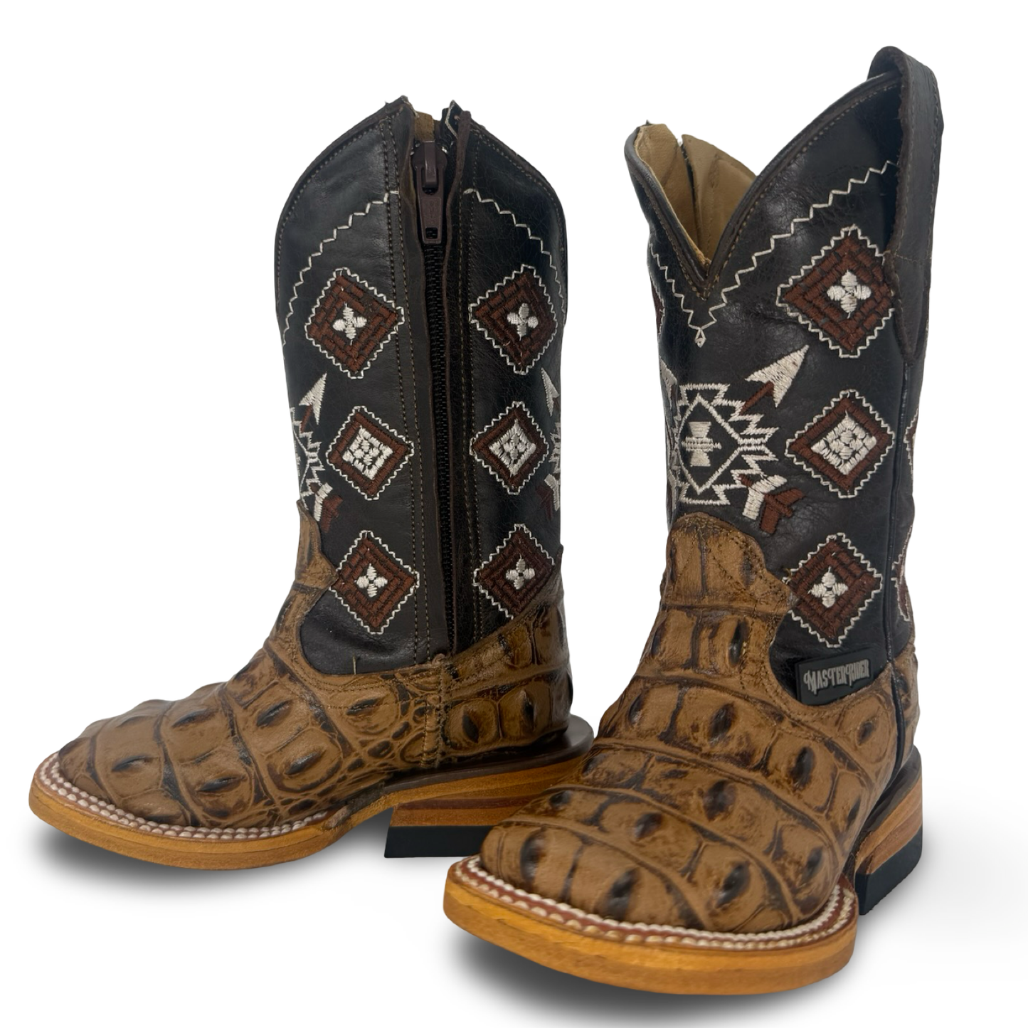 Kids Western Boots – Honey Color with Embossed Crocodile-Style Texture