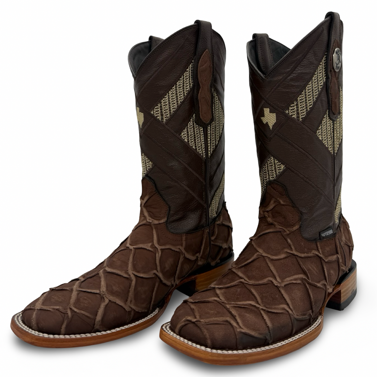 Master Rider Rustic Brown Western Boots Fish Skin Style