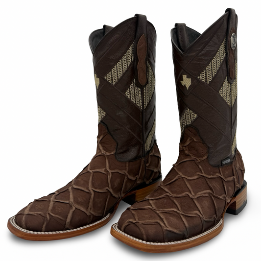 Master Rider Rustic Brown Western Boots Fish Skin Style