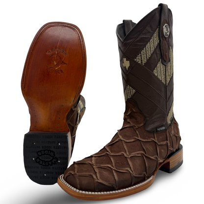 Master Rider Rustic Brown Western Boots Fish Skin Style