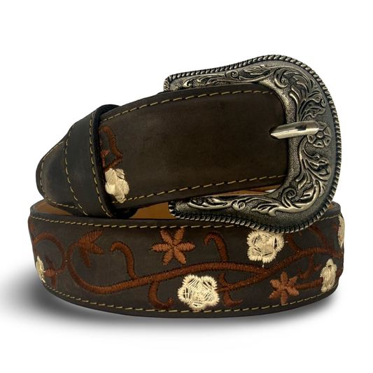 Dark Brown Floral Embroidered Belt