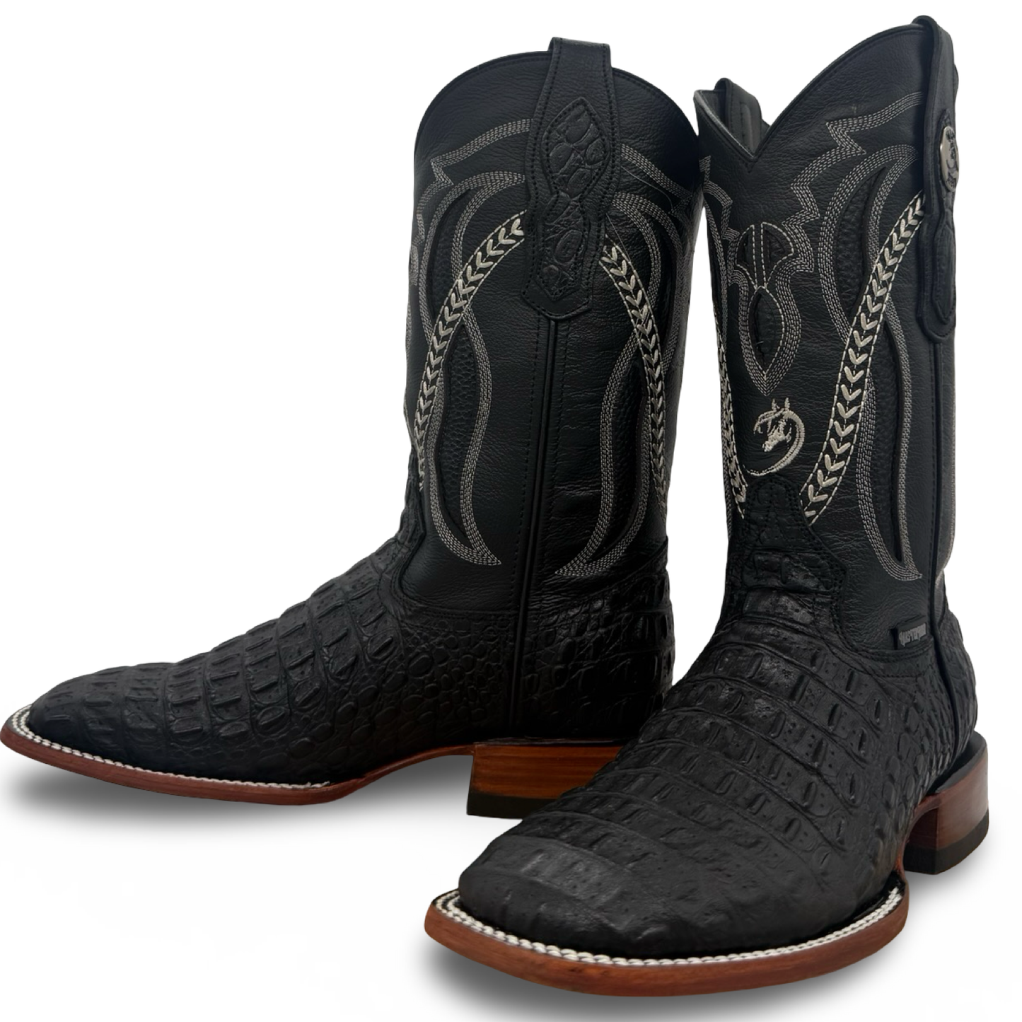 Black Croc-Style Western Cowboy Boots