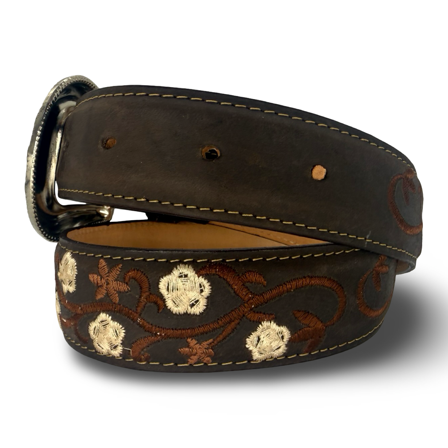 Dark Brown Floral Embroidered Belt