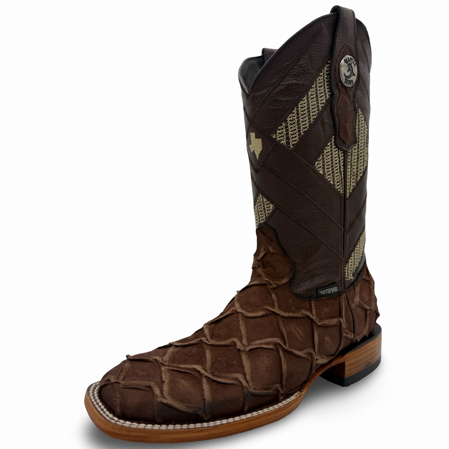 Master Rider Rustic Brown Western Boots Fish Skin Style