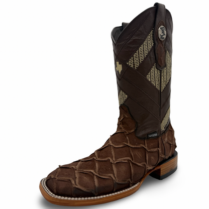 Master Rider Rustic Brown Western Boots Fish Skin Style