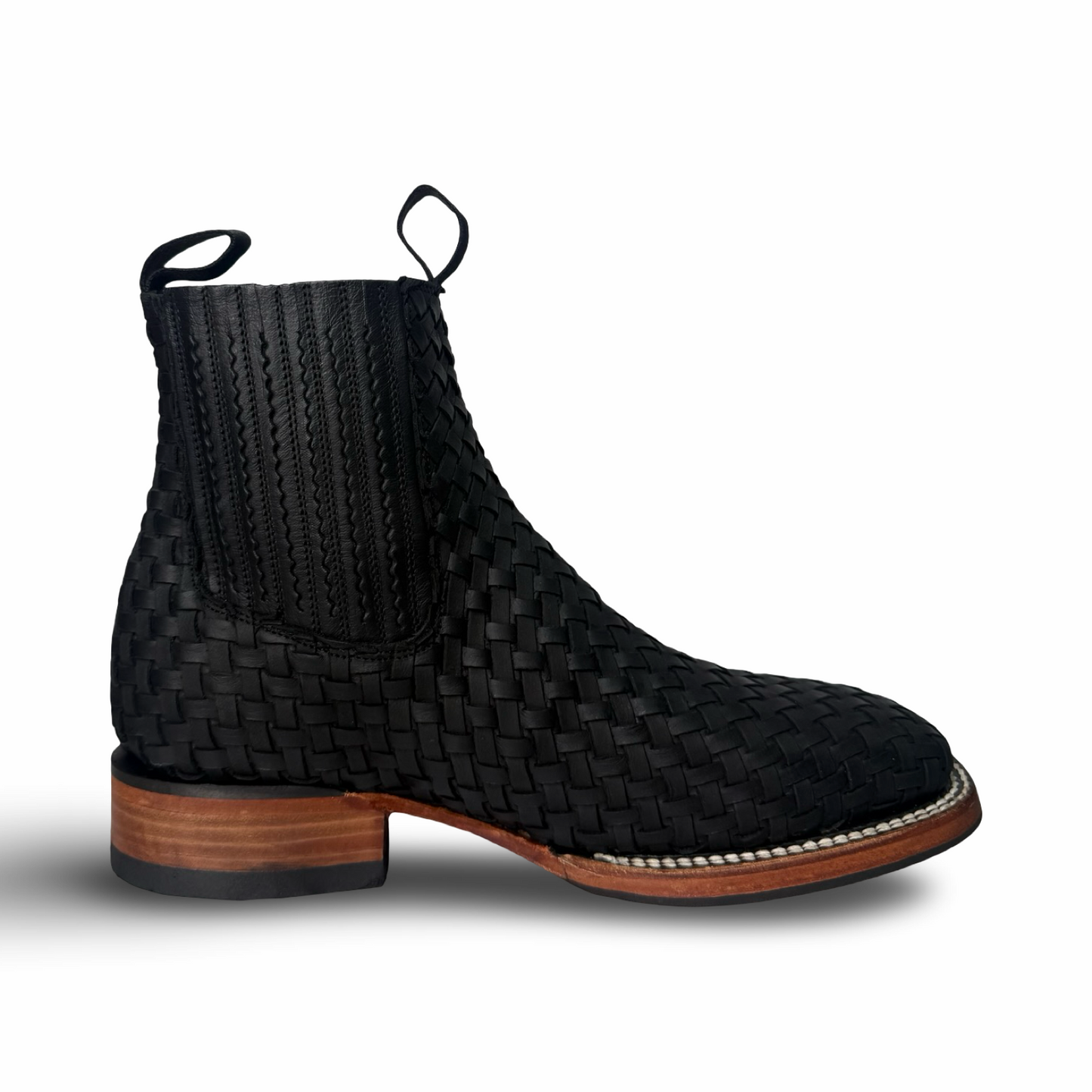 Master Rider Black Cowboy Woven Ankle Boots