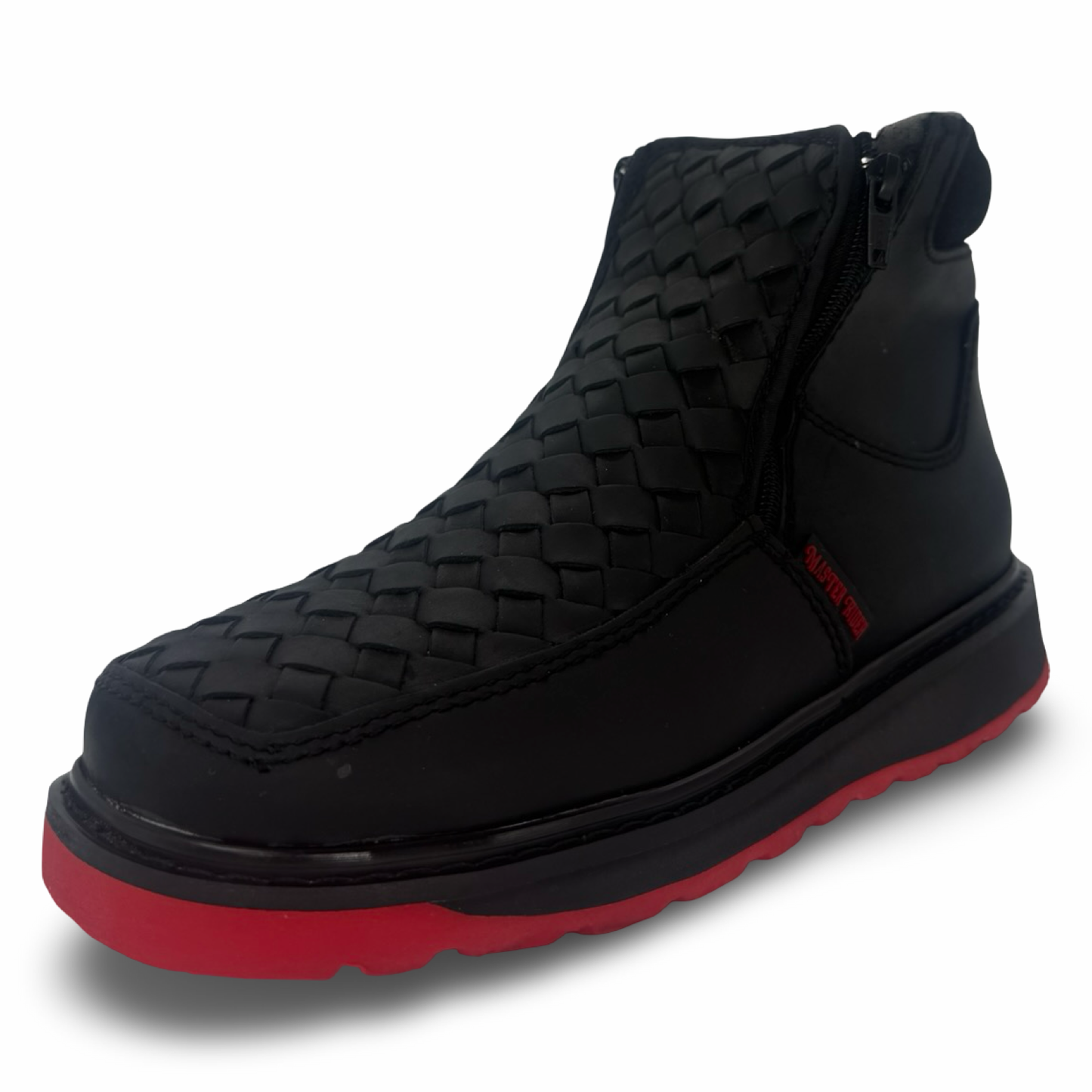 Black Woven Boot with Red Sole and Double Closure