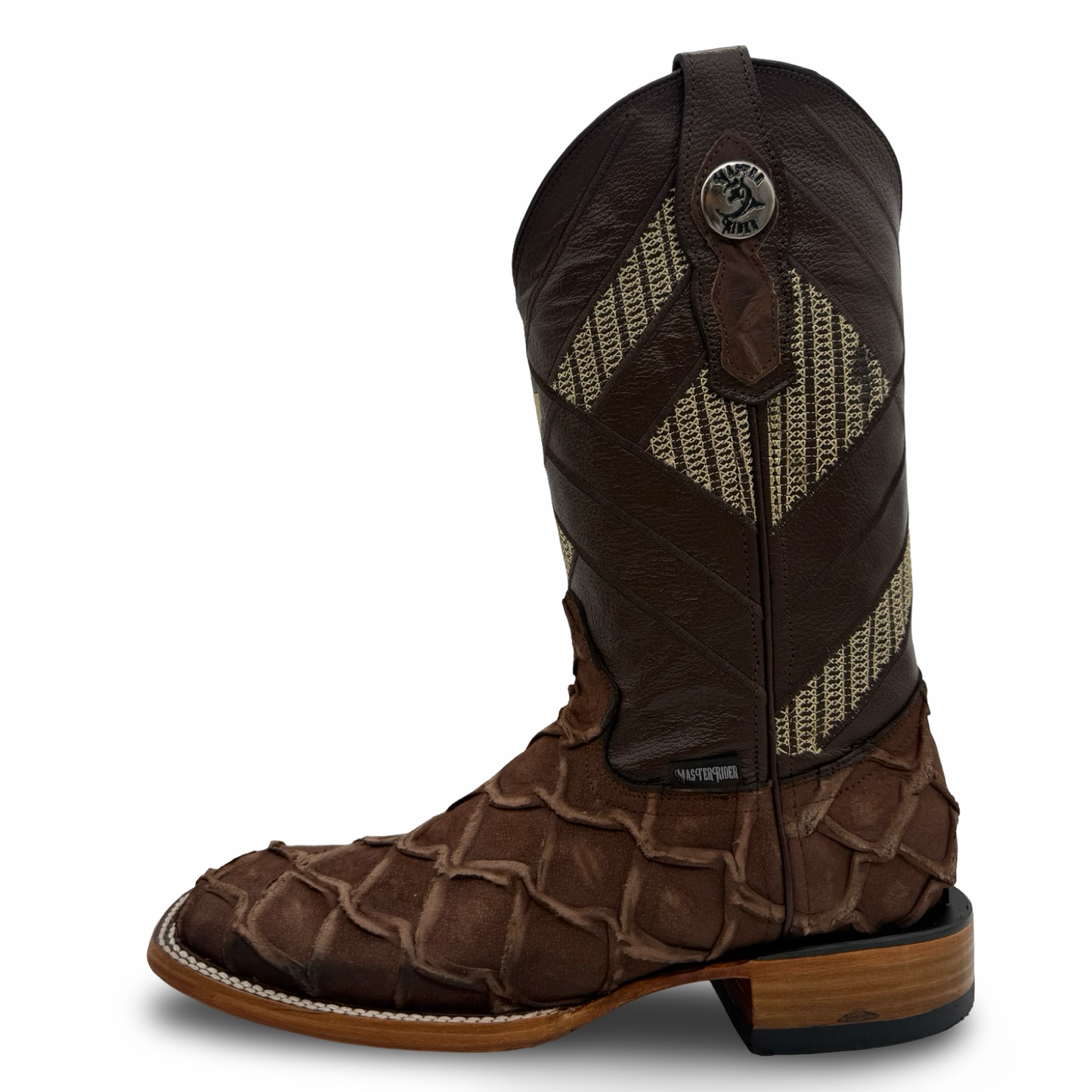 Master Rider Rustic Brown Western Boots Fish Skin Style