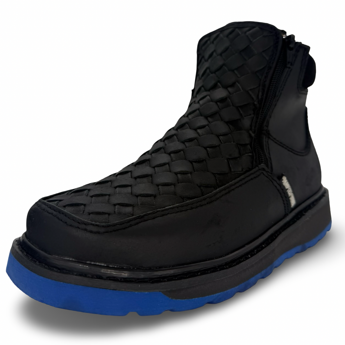 Black Woven Boot with Blue Sole and Double Closure