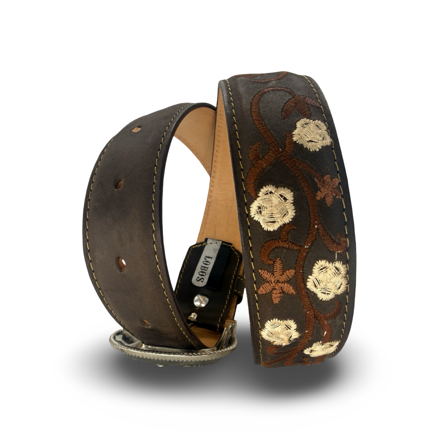 Dark Brown Floral Embroidered Belt