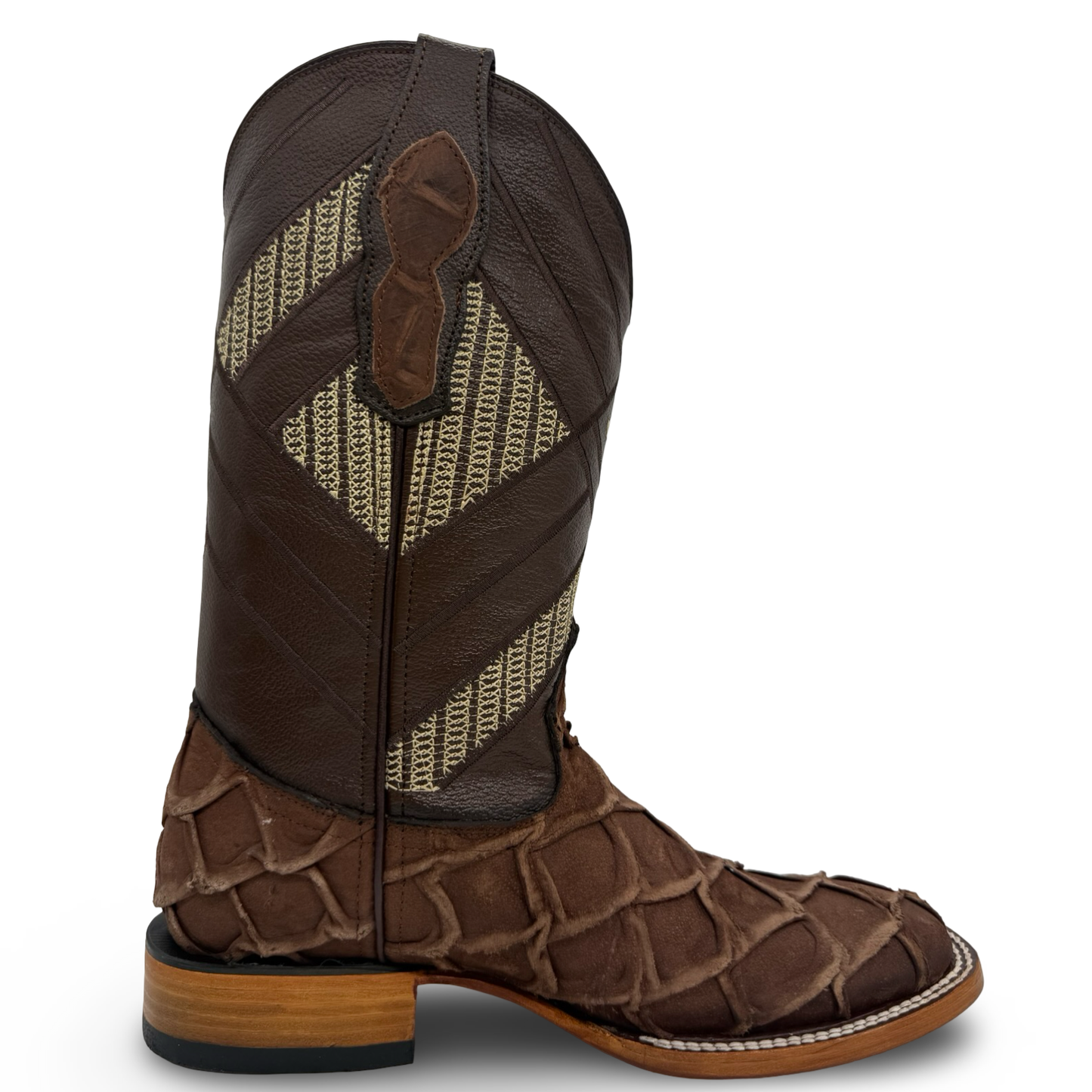 Master Rider Rustic Brown Western Boots Fish Skin Style