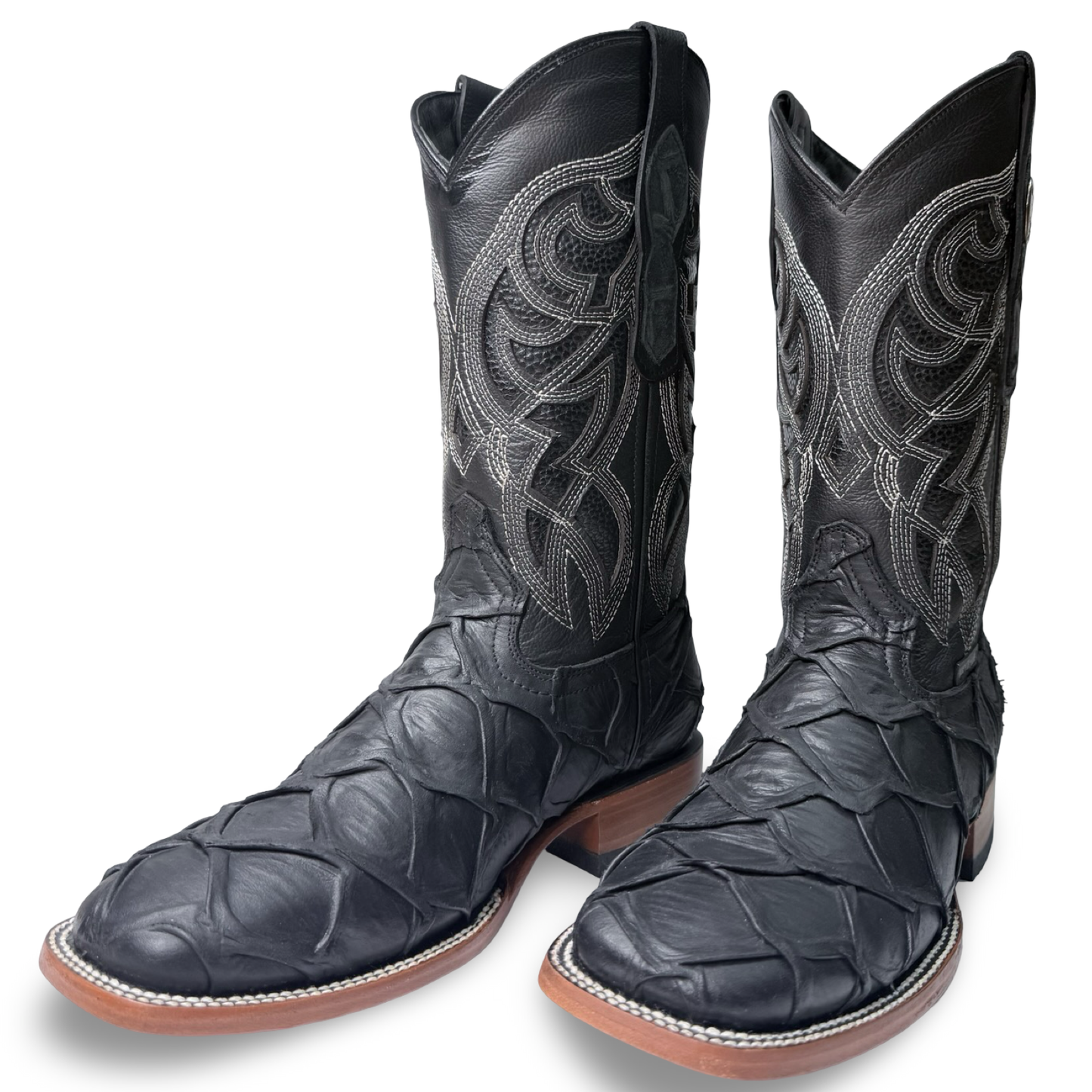 Cowboy Boots - Imitation Fish Leather - Black | Bulldog Last