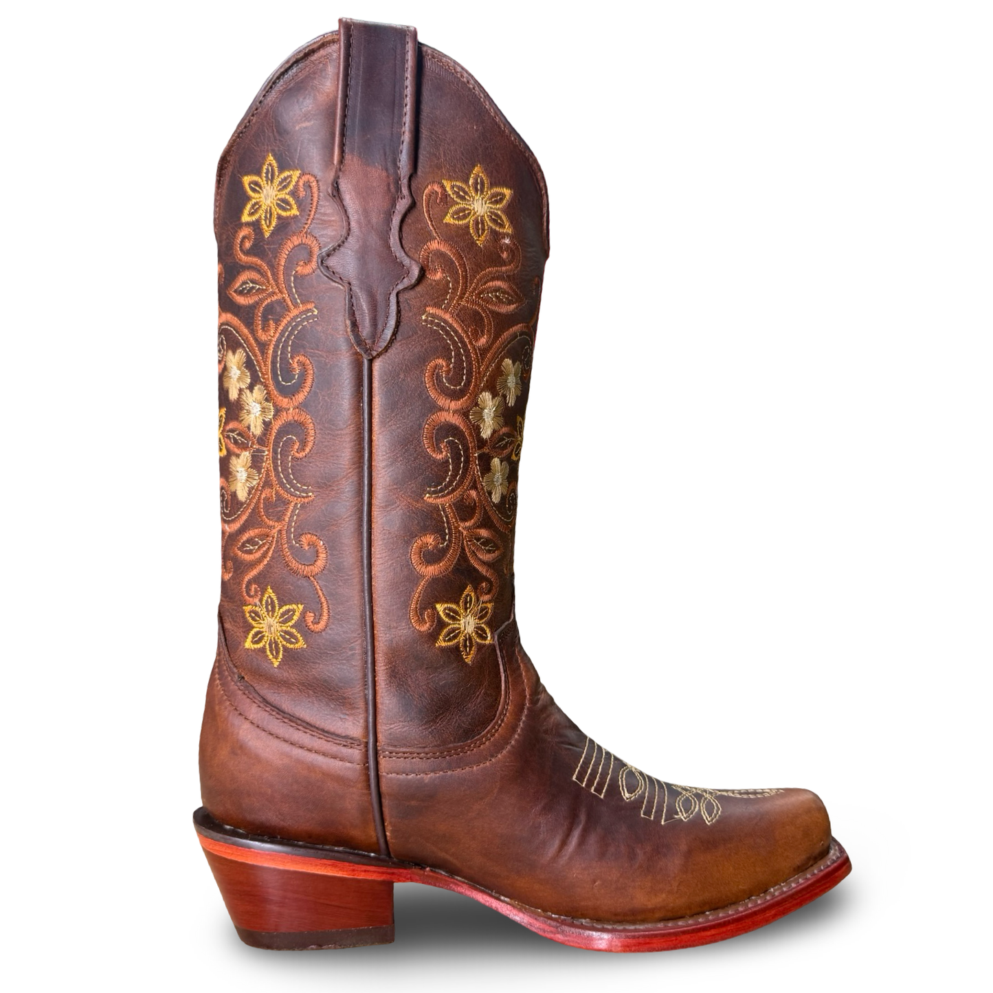 Women’s Tobacco Western Boots with Embroidered Flowers