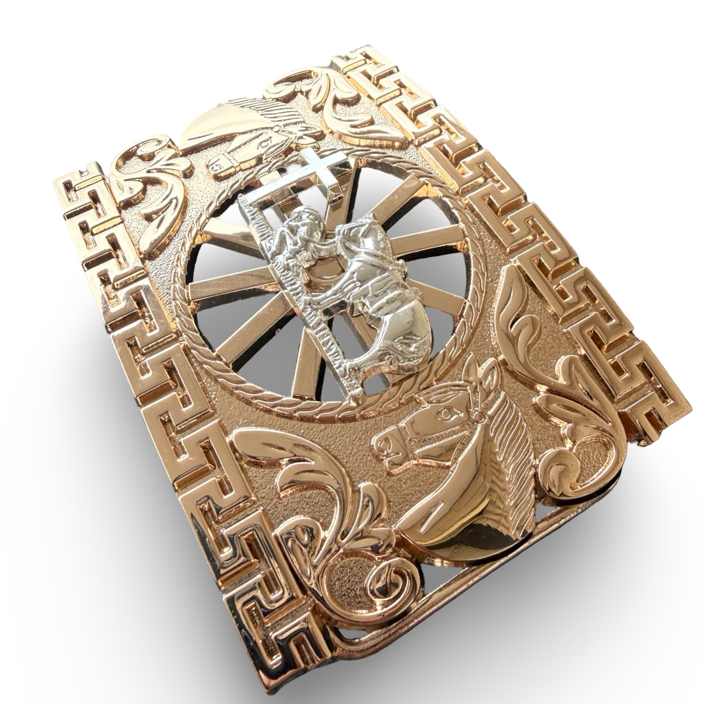 Western Cowboy Buckle in Rose Gold and Silver