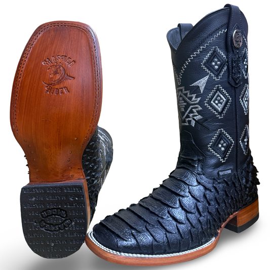 Matte Black Python Leather Boots