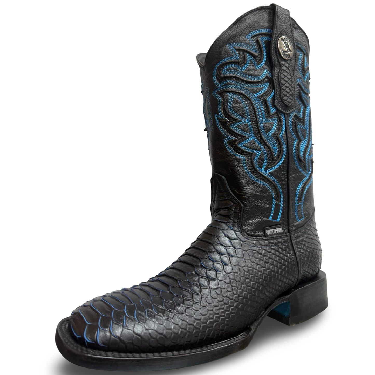 Black Cowboy Boots with Blue-Scale Pattern – Master Rider